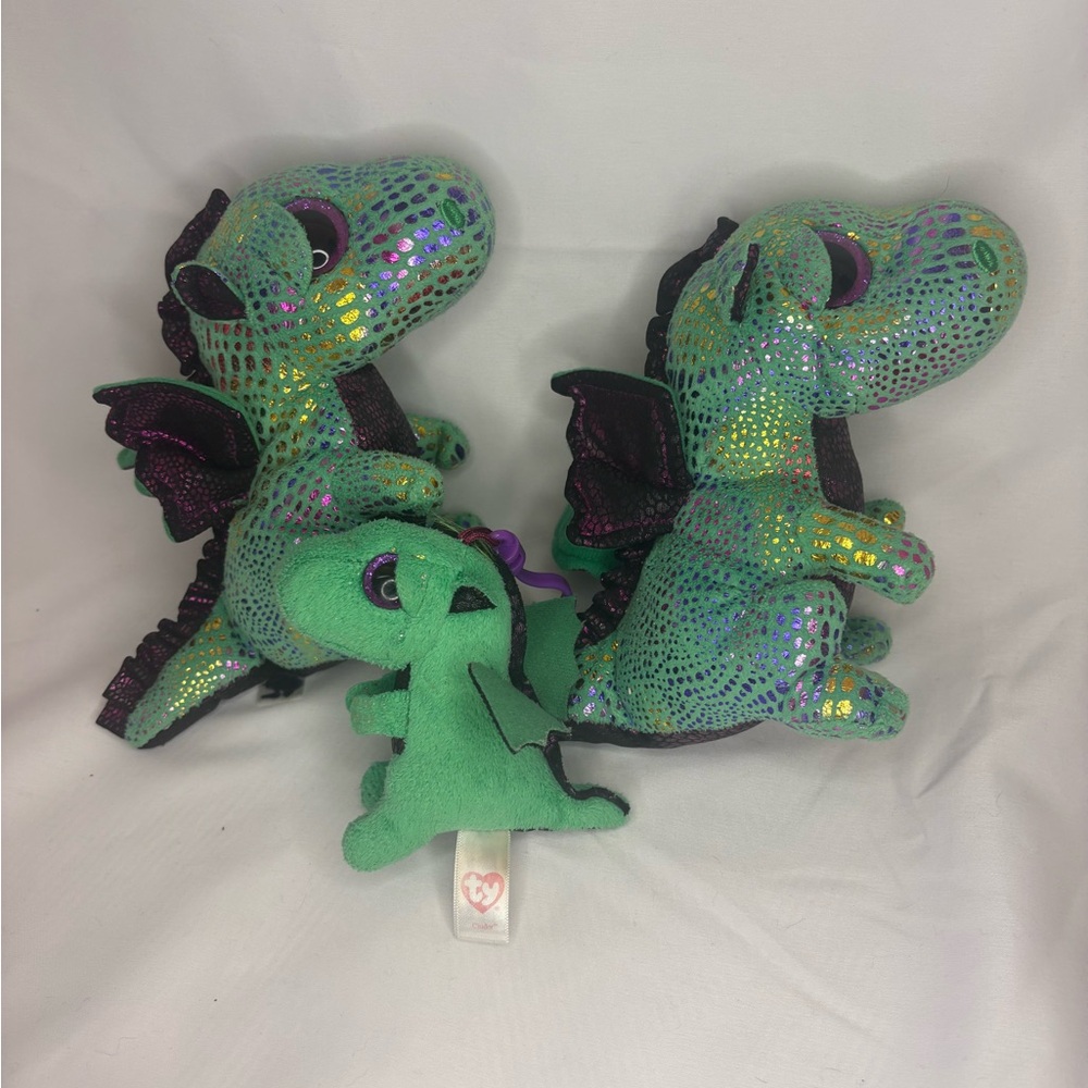 Green Sequin Dragon Plush Set, 3 Dragons Set, Dragon Keychain